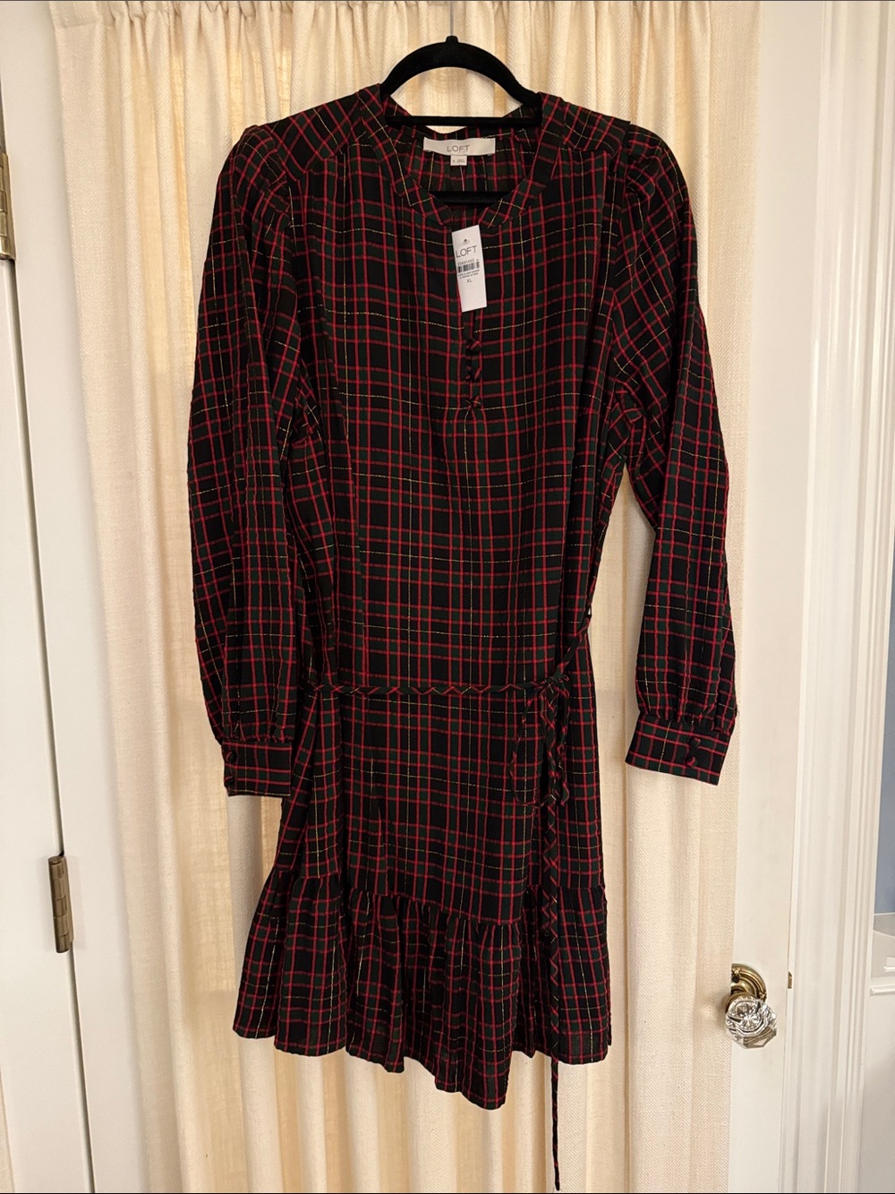 LOFT Black and Red Plaid Long-Sleeve Kids Dress